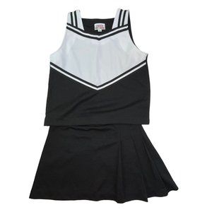 XXL Youth Cheerleader Uniform Outfit Costume 38 Top 30 Skirt Black White Adult M